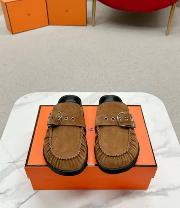 Hermes Shoes for Men Mules Biege Linen Slippers Brown #A48935