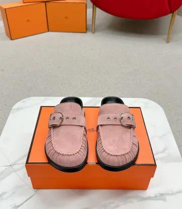 Hermes Shoes for Men Mules Biege Linen Slippers Pink #A48933