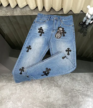 Chrome Women's Hearts classic blue black leather jeans #A48738